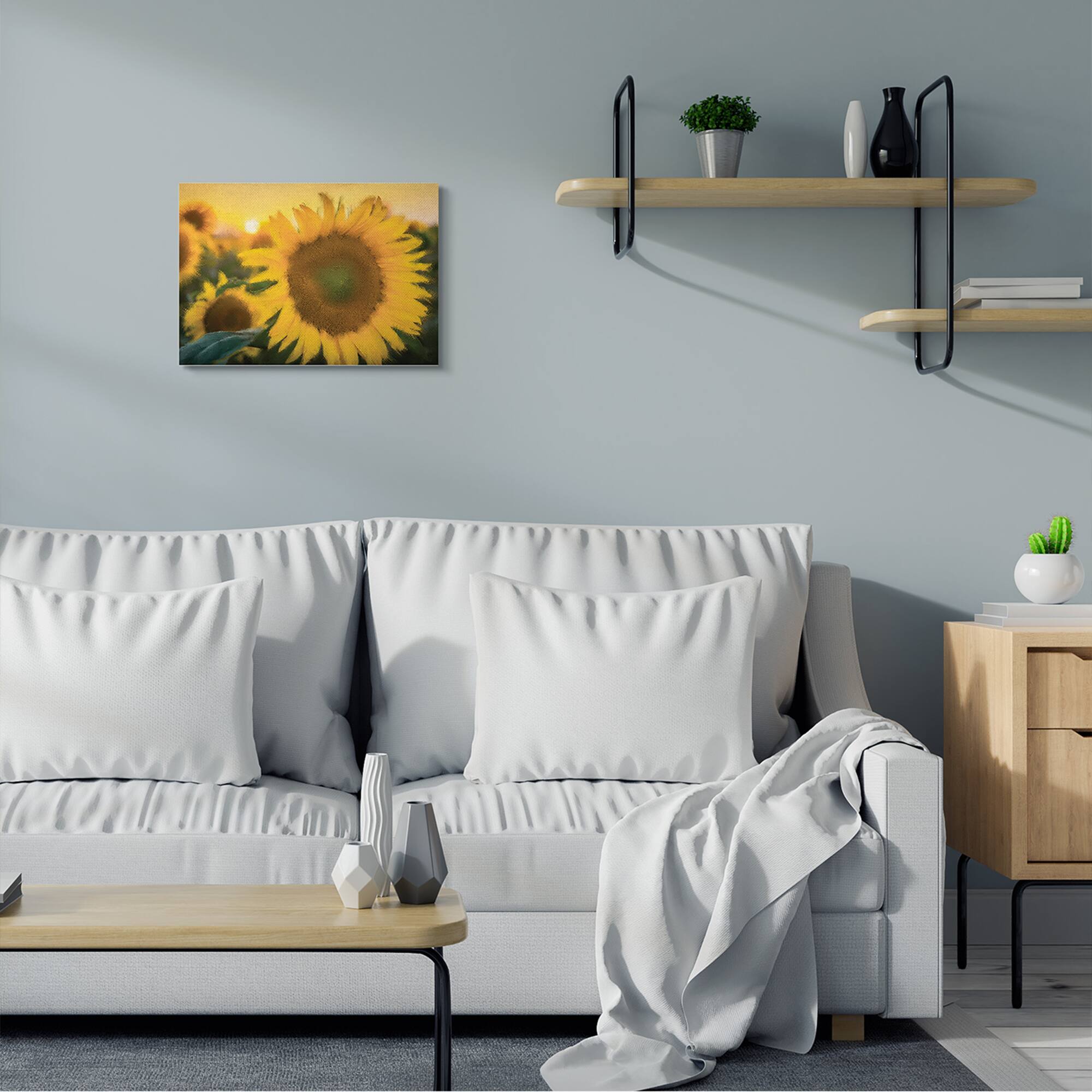 Stupell Industries Sunflower Field Sunrise Realistic Soft Edges Canvas Wall Art